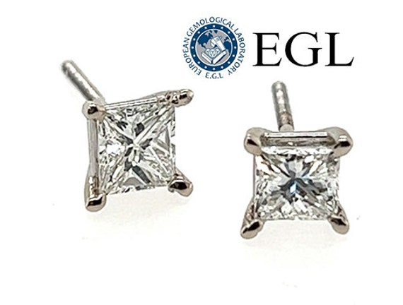 Diamond Stud Earrings EGL .93ct G/H VS1 Princess … - image 1