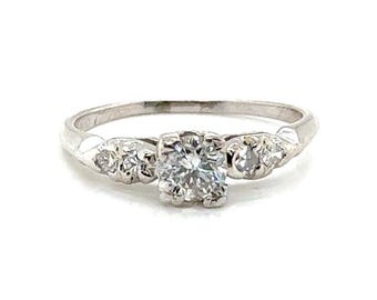 Art Deco Diamond Engagement Ring 0.50ct Mined 1947 Original Platinum Vintage