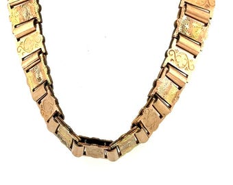 Victorian 14K Multi Color Gold Engraved Inlay Chain Antique Vintage Original 1860's