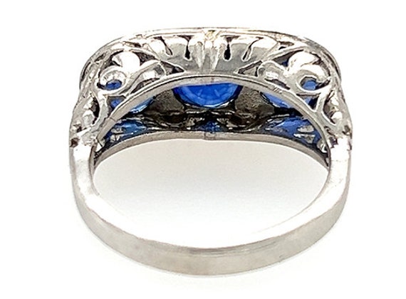 Art Deco 3 Stone Sapphire Ring 3.51ct Round Cut O… - image 7