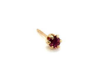 Ruby Single Stud Earring .10ct Round 14K Yellow Gold July Birthstone