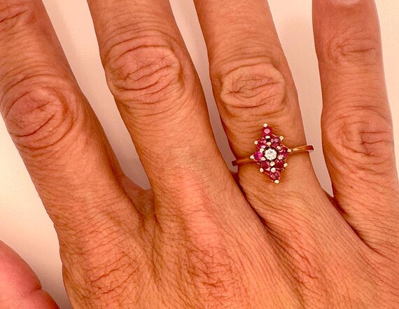 Ruby Diamond Cocktail Cluster Statement Ring 1ct … - image 6