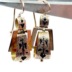 Victorian Enamel Dangle Earrings 14K Yellow Gold Original 1860's