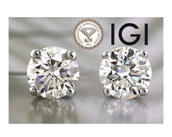 Diamond Stud Earrings 6 Carat E VS1 IGI Certified Lab Grown Ideal 6ct 14K