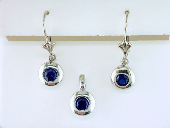 Sapphire Earrings Pendant Set 1ct White Gold Septe