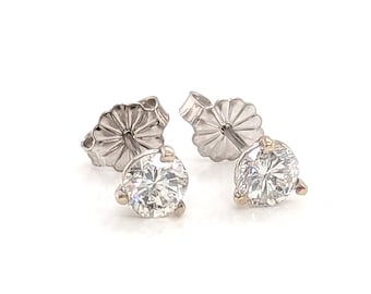 Brand New Diamond Stud Earrings Mined 1ct Round Brilliant Cut 14K White Gold Pushback