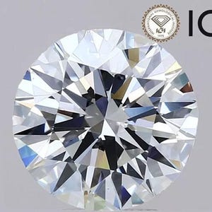 May include: A round, brilliant-cut diamond with many facets, reflecting light. The image includes the IGI logo, indicating certification from the International Gemological Institute.