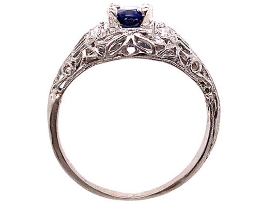 Vintage Sapphire Diamond Engagement Ring .82ct Pl… - image 2