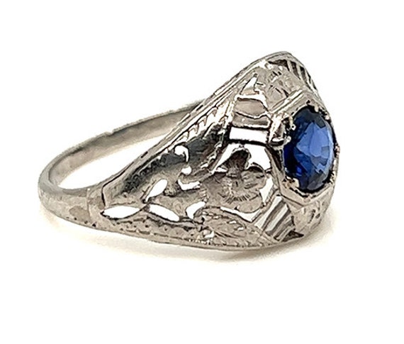 Art Deco Natural Sapphire Ring 1/2ct Flowers Plat… - image 3