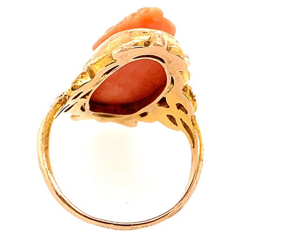 Art Noveau Hand Carved Angel Skin Coral Ring Orig… - image 5