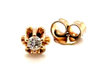 Single Diamond Stud Earring Buttercup Mined RBC 14K Yellow Gold