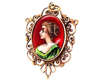 Antique Enamel Pendant Pin Brooch Gold Victorian French Original 1880's-1890's