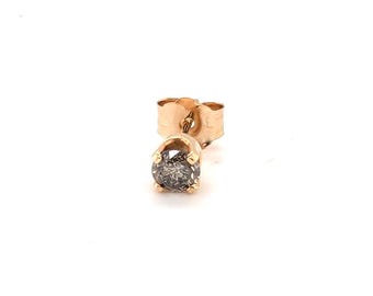 Diamond Single Stud Earring Mined .25ct Salt & Pepper 14K Yellow Gold 4 Prong