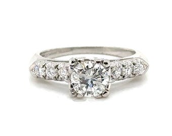 Art Deco Diamond Engagement Ring .87ct Mined Original 1940s-1950s Platinum Vintage
