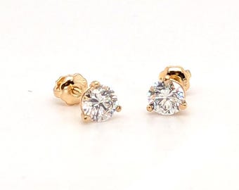 Diamond Stud Earrings 1.00 Carat D-E VVS-VS Ideal 14K Yellow Gold 1ct Martini Screwback