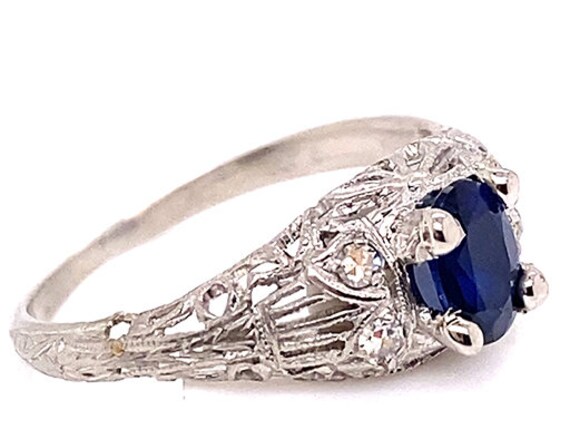 Vintage Sapphire Diamond Engagement Ring .82ct Pl… - image 3