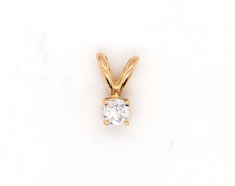 Diamond Solitaire Pendant Necklace .10ct Mined Round Brilliant 14K Yellow Gold