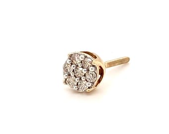 Bling Cluster Diamond Single Earring Mined .70ct Look Screwback Yellow Gold