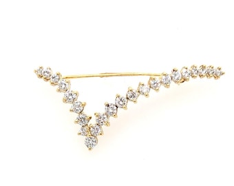 Diamond Pin Designer High End Brooch 1.25ct 18K Yellow Gold Checkmark