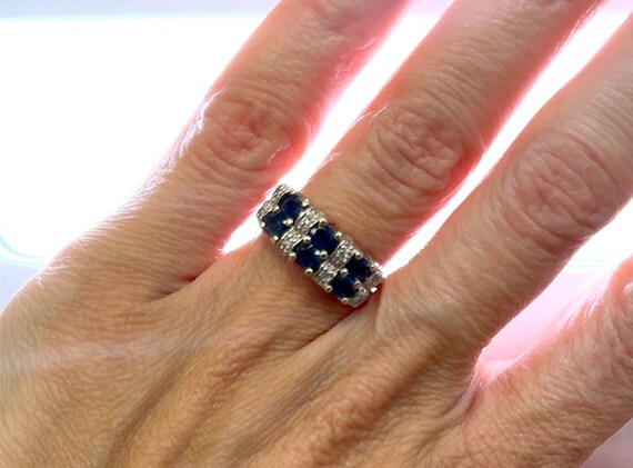 Retro Sapphire Diamond Cocktail Ring 2.66ct 14K A… - image 5