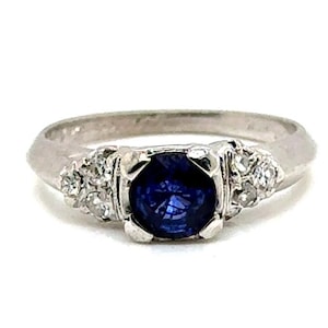 Art Deco Sapphire Diamond Engagement Ring .72ct Antique Platinum KSK 1947