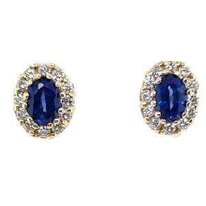 Brand New Sapphire Diamond Stud Halo Earrings 1.83ct 14K Yellow Gold