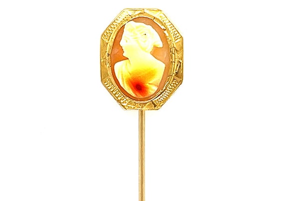 Art Deco Cameo Stick Pin Antique 14K Yellow Gold … - image 1
