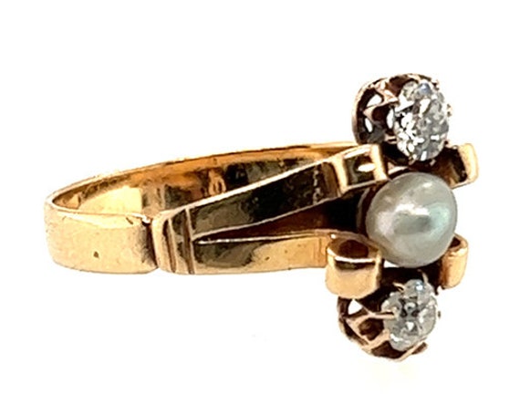 Antique Diamond Pearl Cocktail Ring .40ct 14K  Vi… - image 4