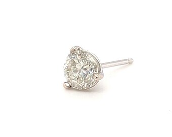 Diamond Single Stud Earring Mined .67ct I-J SI 14K White Gold 3 Prong