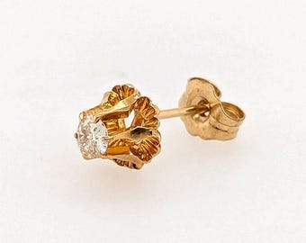 Victorian Single Diamond Stud Earring Mined .15ct Old Mine 14K Original 1880's