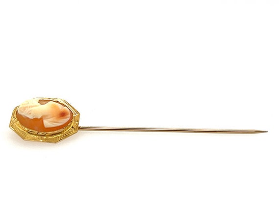 Art Deco Cameo Stick Pin Antique 14K Yellow Gold … - image 3