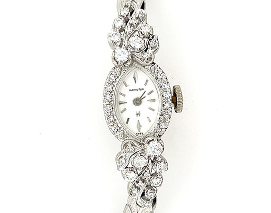 Retro Mid Century Ladies Wrist Watch .90ct Diamond 14K Etsy