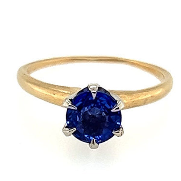 Art Deco Sapphire Ring .86ct Round Solitaire Original 1930s-1940s Antique 14K