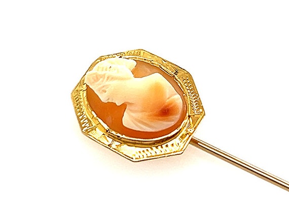 Art Deco Cameo Stick Pin Antique 14K Yellow Gold … - image 2