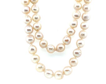 Pearl Necklace 8-8.5mm Pearl 14K 30 Inch Pink/White Strand of Pearls