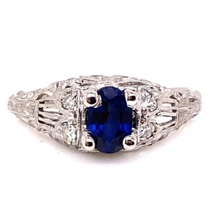 Vintage Sapphire Diamond Engagement Ring .82ct Platinum Deco Genuine Original  1920's-1930's