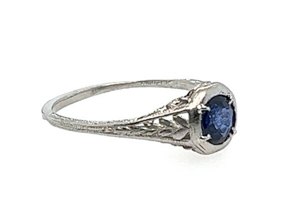 Art Deco Sapphire Ring .57ct Round Original 1930'… - image 3