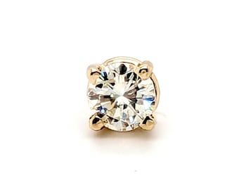 Diamond Single Stud Earring Mined .62ct H-I VVS 14K Yellow Gold 4 Prong Basket