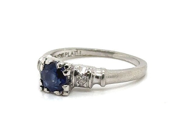 Art Deco Sapphire Diamond Engagement Ring .67ct O… - image 2