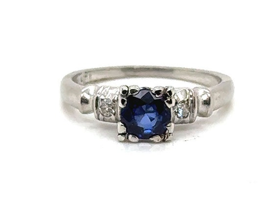 Art Deco Sapphire Diamond Engagement Ring .67ct O… - image 1