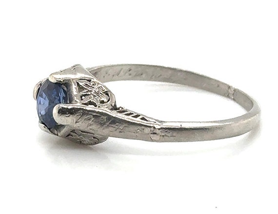 Art Deco Sapphire Engagement Ring .70ct Solitaire… - image 3