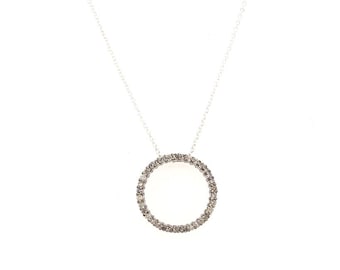 Circle Diamond Slide Pendant Necklace Sterling Silver 1 Carat Mined Diamonds