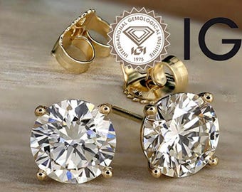Diamond Stud Earrings Lab Grown 8 Carat IGI Certified E VS1 Ideal 8ct 14K