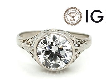 Deco Diamond Engagement Ring 3ct F VS2 Ideal 18K IGI Original 1920's 3 Carat