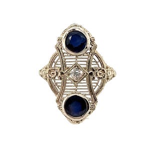 Sapphire Diamond Cocktail Ring 1.41ct Antique Art Deco Flowers 14k