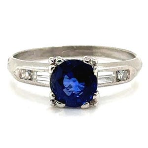 Art Deco Sapphire Diamond Engagement Ring 1.37ct Antique Platinum 1930&#39;s