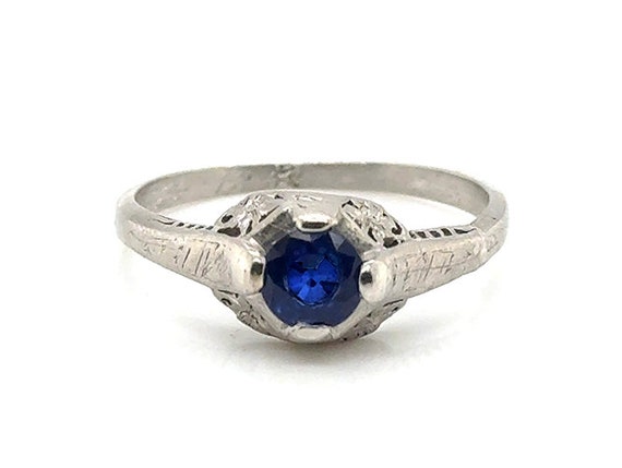 Art Deco Sapphire Engagement Ring .70ct Solitaire… - image 1