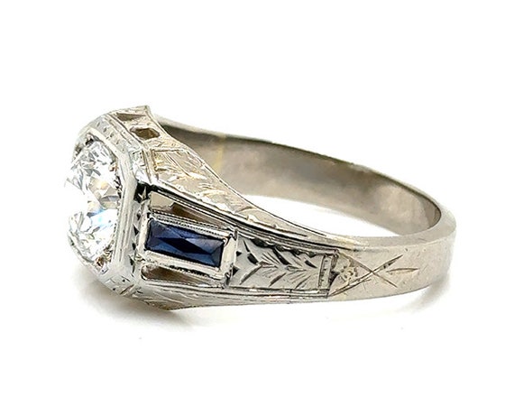 Art Deco Mens Diamond Sapphire Engagement Ring 2.… - image 2