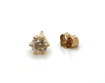 Diamond Single Stud Earring Mined .20ct RBC 6 Prong 14K Yellow Gold