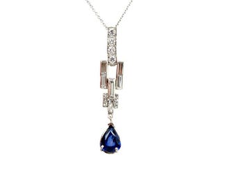 Art Deco Sapphire Pendant Necklace 2.65ct Platinum Original 1920's-1930's